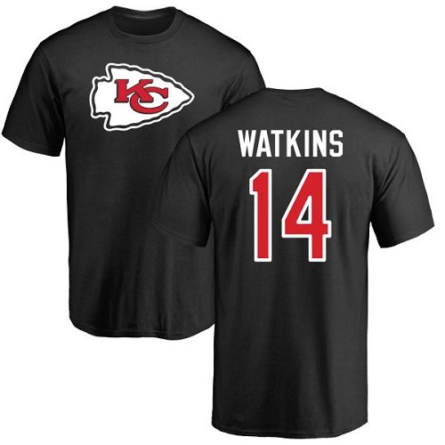 Men Kansas City Chiefs #14 Watkins Sammy Black Name and Number Logo T-Shirt